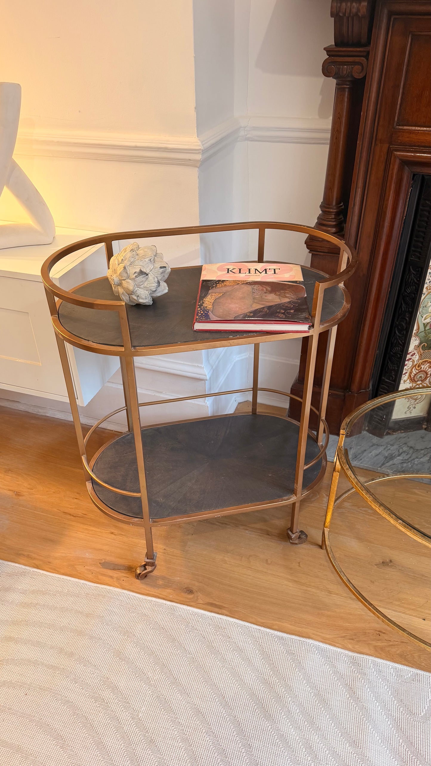 Gold Bar Cart with Wheels - 2 Tier Drinks Trolley