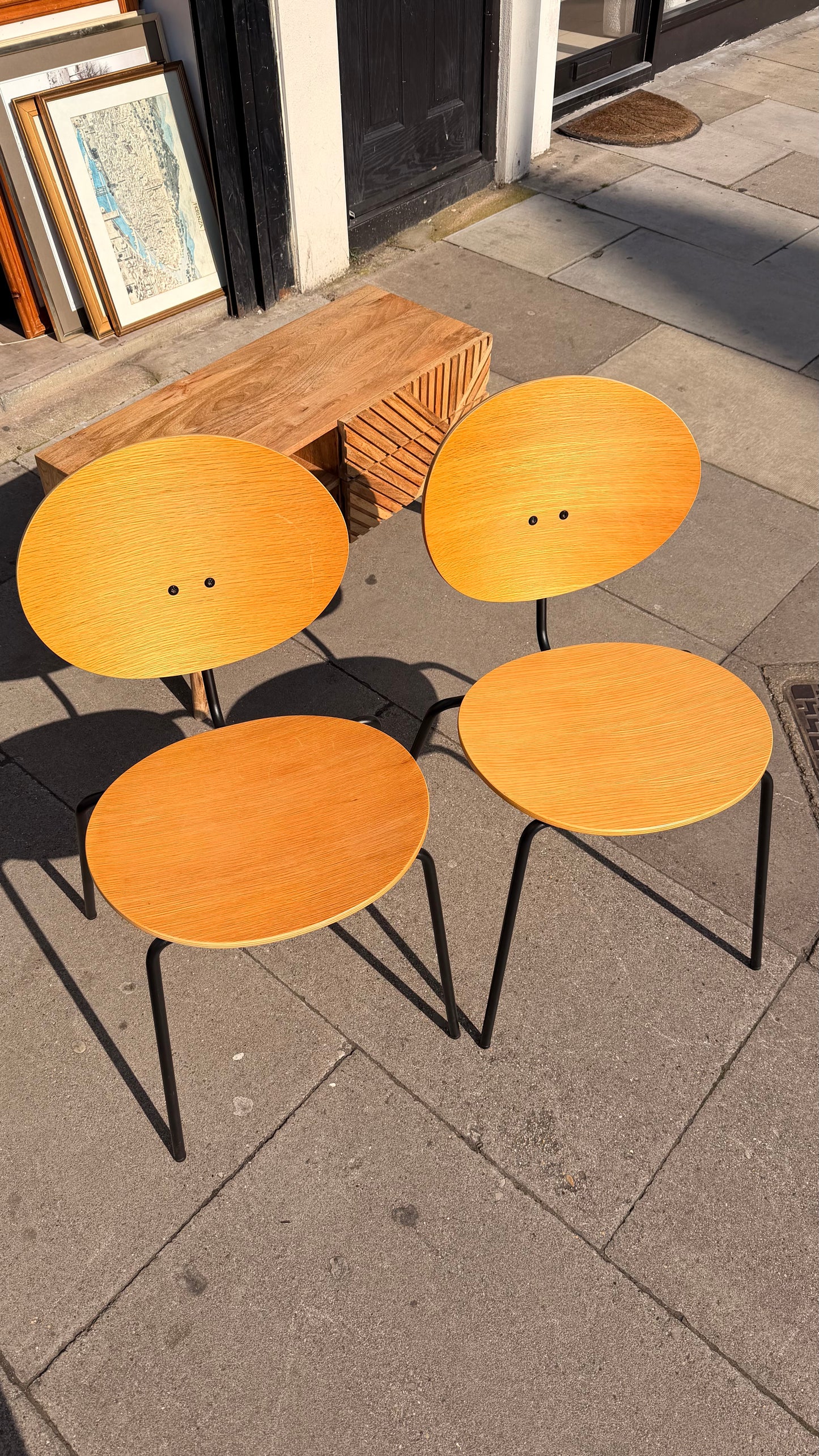 Pair of Bentwood Style Dining Chairs (Oak Effect & Black Frame)