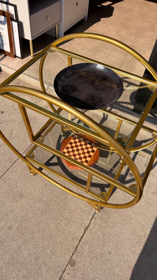 Gold Circular Bar Cart / Drinks Trolley