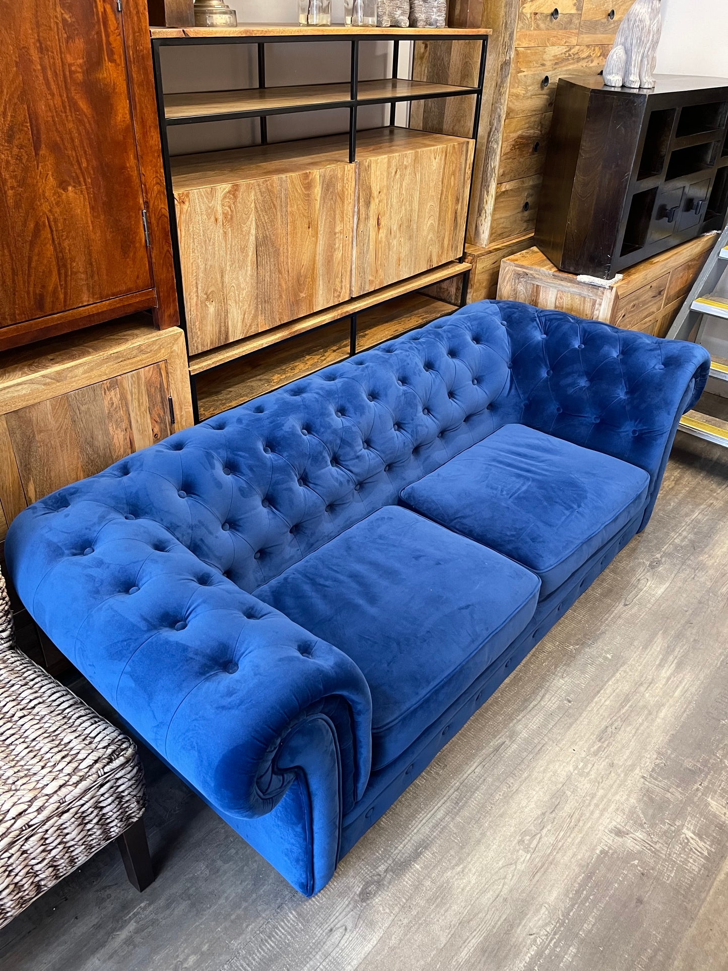 Blue Velvet Chesterfield Sofa - 3 Seater