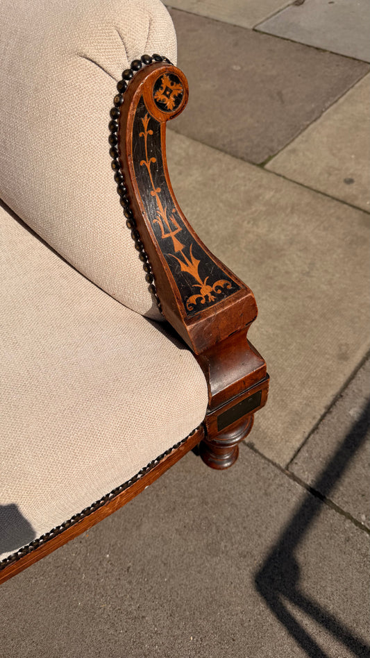 Antique Inlaid Mahogany Sofa / Victorian Style Two-Seater
