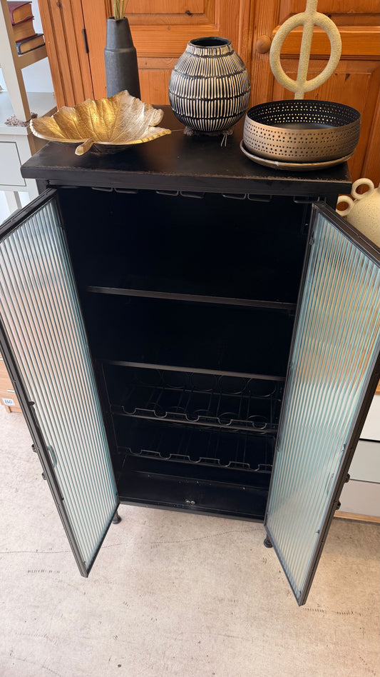 Industrial Ribbed Bar Cabinet with Wine Storage