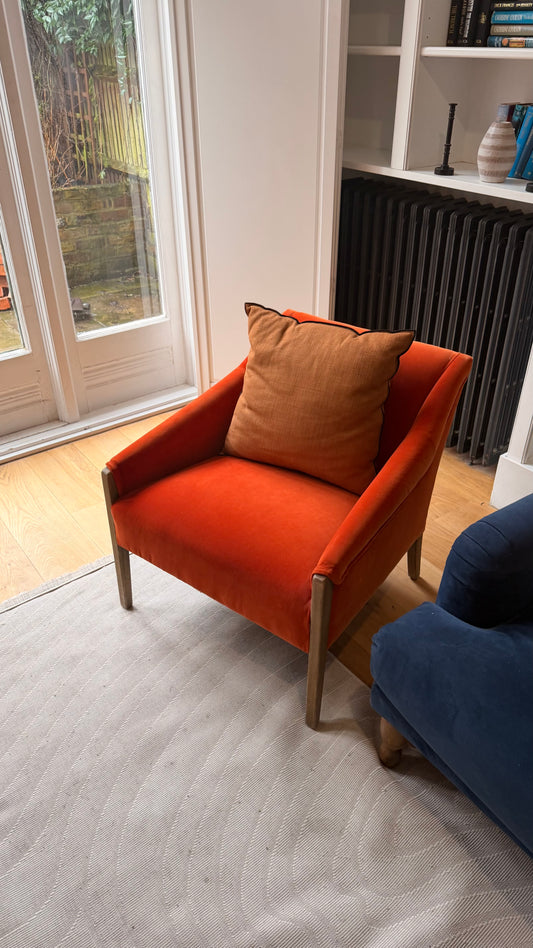 Mid-Century Modern Armchair - Orange Velvet (Pair Available)