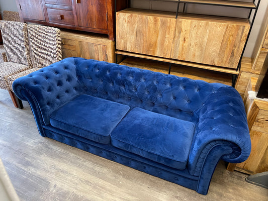 Blue Velvet Chesterfield Sofa - 3 Seater