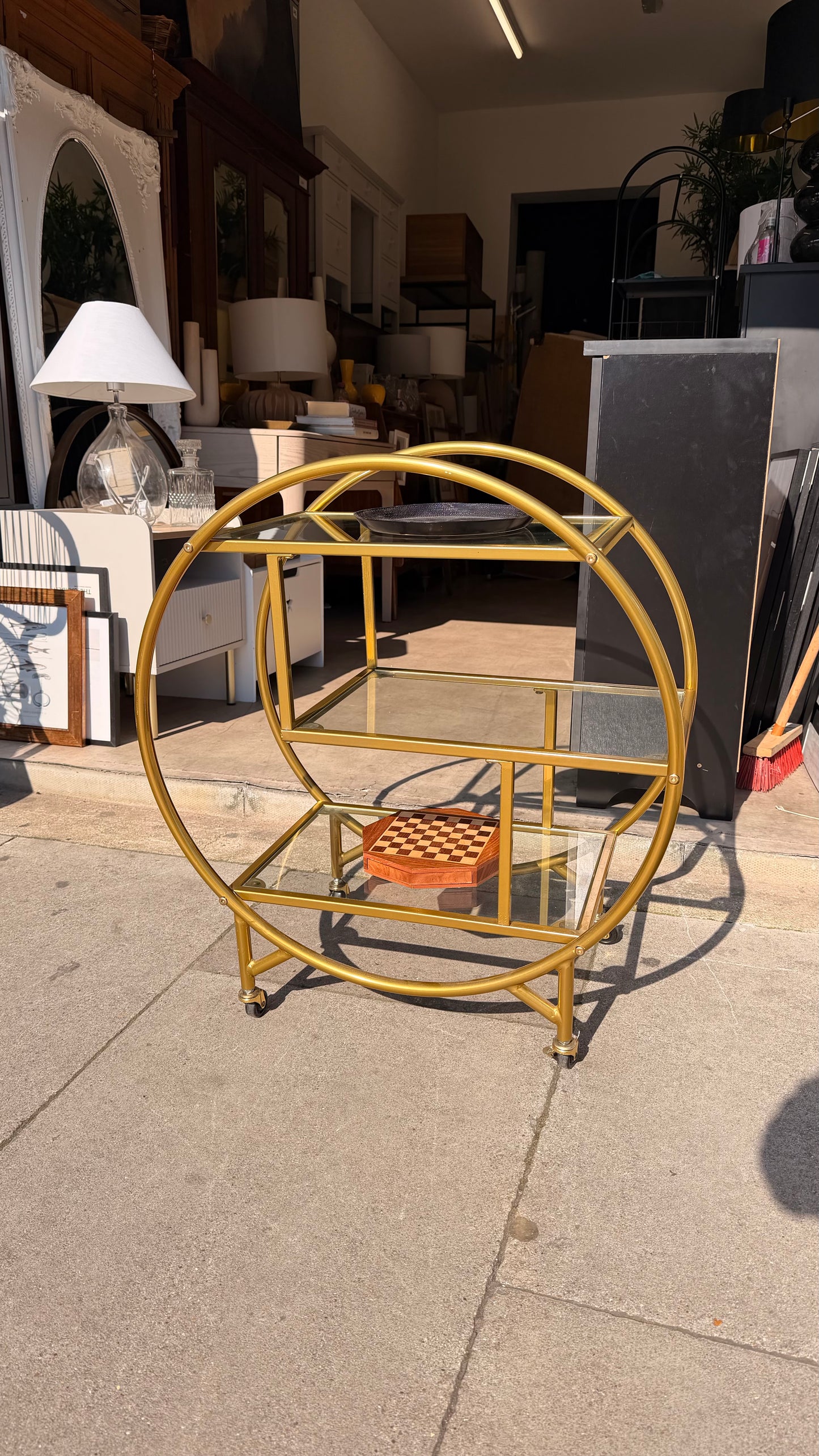 Gold Circular Bar Cart / Drinks Trolley