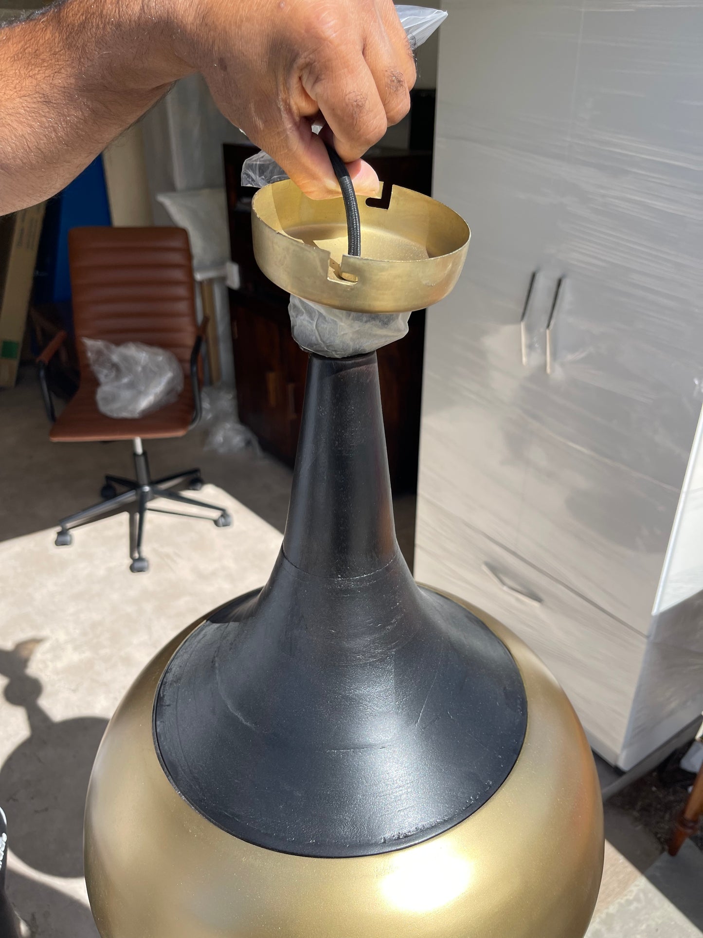 Large Statement Pendant Light - Brushed Brass & Black