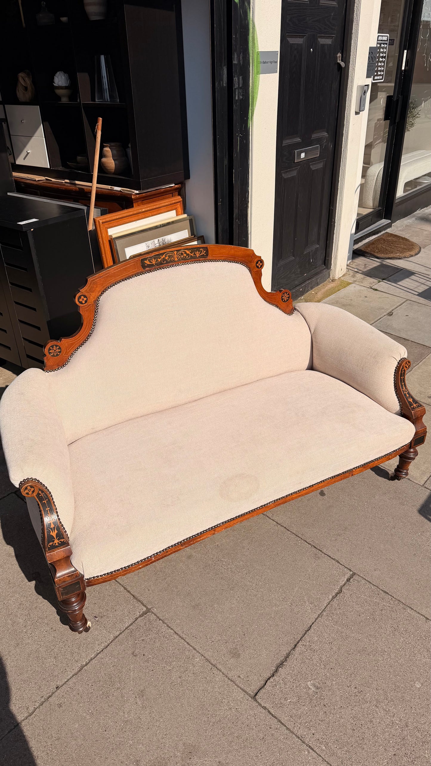 Antique Inlaid Mahogany Sofa / Victorian Style Two-Seater
