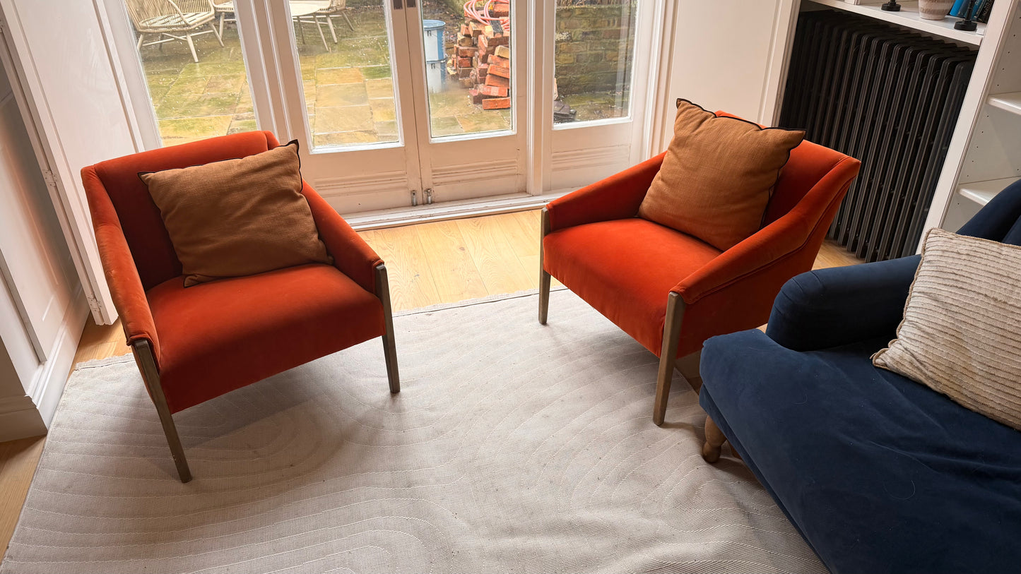 Mid-Century Modern Armchair - Orange Velvet (Pair Available)